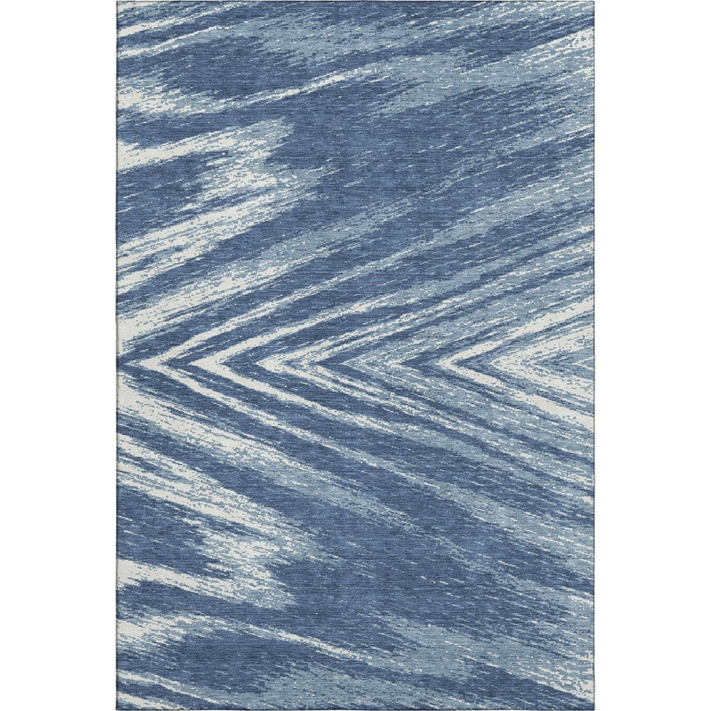 HomeRoots 8' X 10' Blue and Ivory Abstract Area Rug - Stylish, Washable, UV Protected, Ideal for High-Traffic Spaces 669682