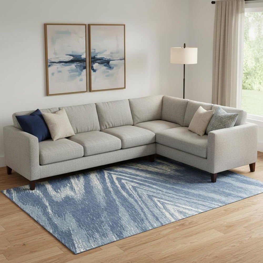 HomeRoots 9' X 12' Blue And Ivory Abstract Area Rug - Washable, UV Protected, Durable for High-Traffic Spaces 669683