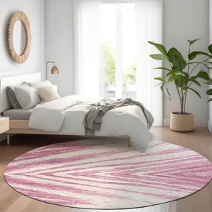 HomeRoots 8' Blush & Beige Abstract Round Rug - Washable, UV Protected, Modern Design for Any Space 669687