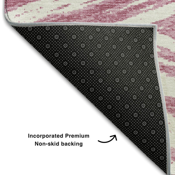 HomeRoots 8' Blush & Beige Abstract Round Rug - Washable, UV Protected, Modern Design for Any Space 669687