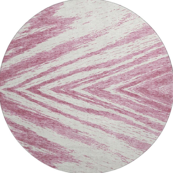 HomeRoots 8' Blush & Beige Abstract Round Rug - Washable, UV Protected, Modern Design for Any Space 669687