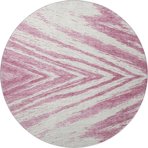 HomeRoots 8' Blush & Beige Abstract Round Rug - Washable, UV Protected, Modern Design for Any Space 669687