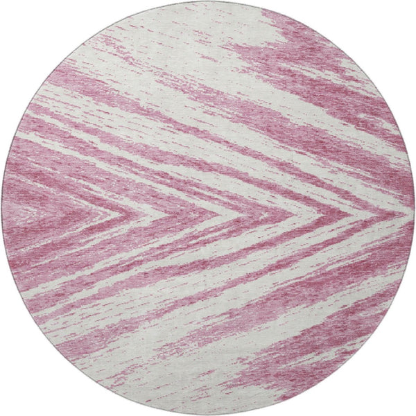 HomeRoots 8' Blush & Beige Abstract Round Rug - Washable, UV Protected, Modern Design for Any Space 669687