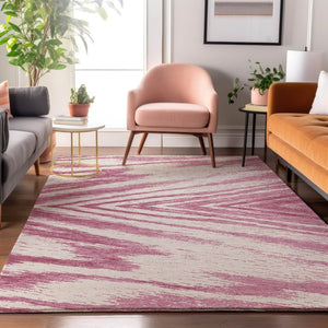 HomeRoots 8' X 10' Blush and Beige Abstract Area Rug - Stain Resistant, UV Protected, Washable for Busy Homes 669688