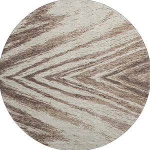 HomeRoots 8' Brown and Beige Abstract Round Rug - Washable, UV Protected, Soft Polyester for Modern Spaces 669693