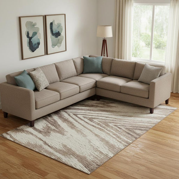HomeRoots 8' X 10' Abstract Brown and Beige Washable Area Rug with UV Protection for Modern Living Spaces 669694