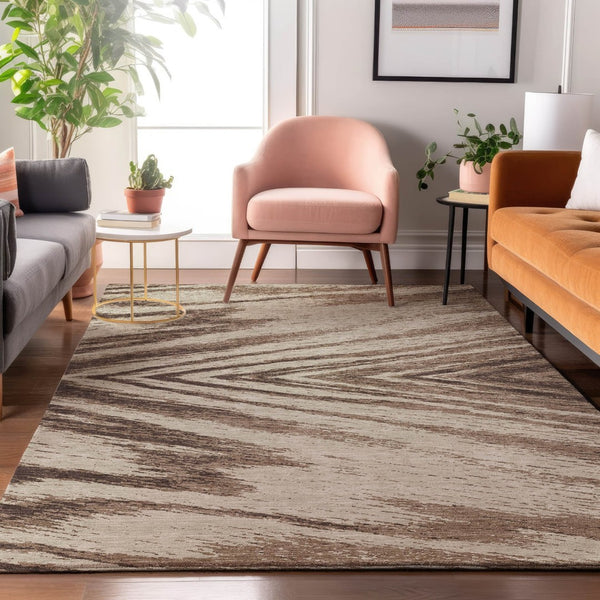 HomeRoots 8' X 10' Abstract Brown and Beige Washable Area Rug with UV Protection for Modern Living Spaces 669694