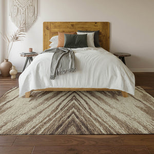 HomeRoots 8' X 10' Abstract Brown and Beige Washable Area Rug with UV Protection for Modern Living Spaces 669694