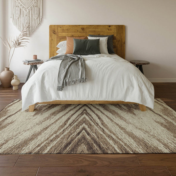 HomeRoots 8' X 10' Abstract Brown and Beige Washable Area Rug with UV Protection for Modern Living Spaces 669694