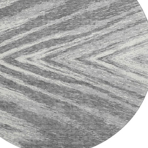 HomeRoots 8' Gray And Ivory Abstract Round Rug - Washable, UV-Protected, Stylish for High-Traffic Areas 669699