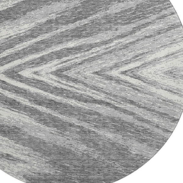 HomeRoots 8' Gray And Ivory Abstract Round Rug - Washable, UV-Protected, Stylish for High-Traffic Areas 669699