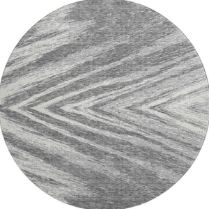 HomeRoots 8' Gray And Ivory Abstract Round Rug - Washable, UV-Protected, Stylish for High-Traffic Areas 669699