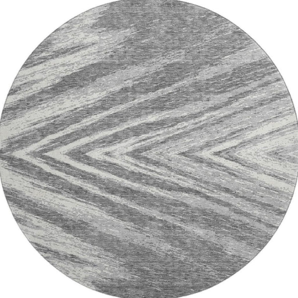 HomeRoots 8' Gray And Ivory Abstract Round Rug - Washable, UV-Protected, Stylish for High-Traffic Areas 669699