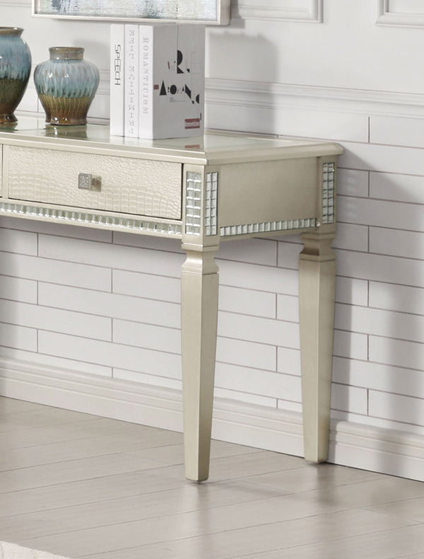English Elm Sofa Glam Silver Console Table with 5mm Tempered Glass Top, Crocodile Emboss Drawers & Jewels B011P205175