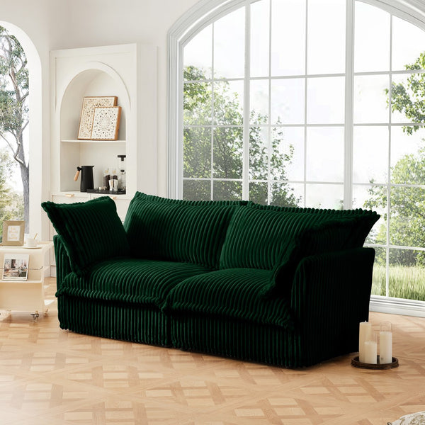 English Elm Modern Slipcovered 2-Seat Sofa Couch In Green Corduroy For Small Spaces, Easy-Clean Detachable Covers W3041S00079