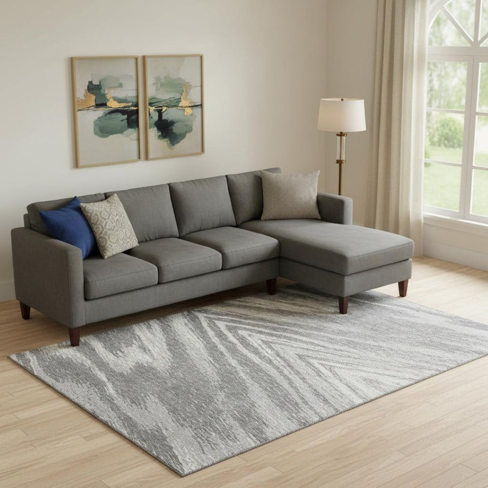 HomeRoots 8' X 10' Gray And Ivory Abstract Washable Area Rug - UV Protected, Stylish & Stain-Resistant Design 669700