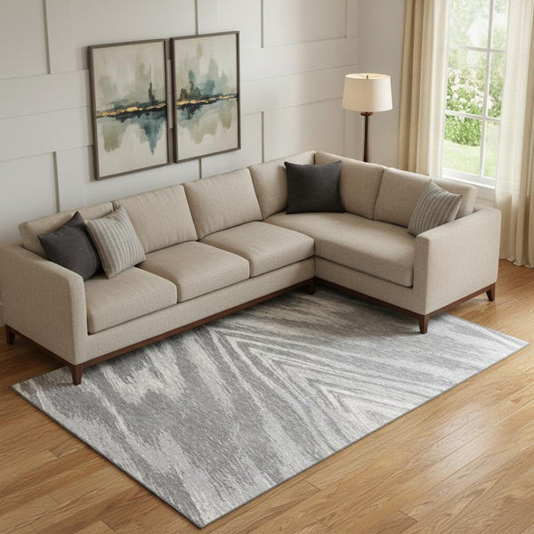 HomeRoots 9' X 12' Gray And Ivory Abstract Washable Area Rug - Durable, Stylish, UV Protected for Busy Homes 669701