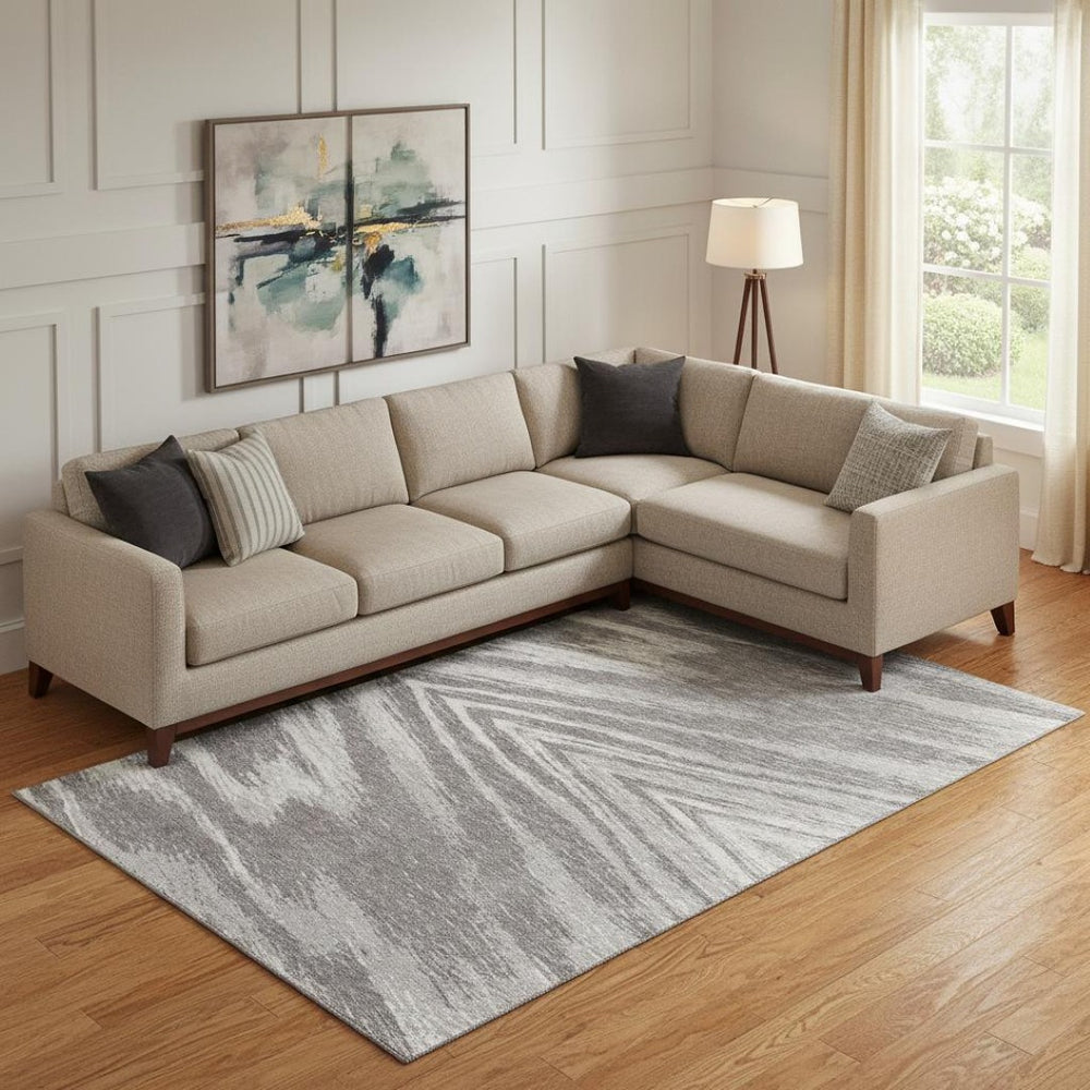 HomeRoots 10' X 14' Modern Gray & Ivory Abstract Area Rug - Washable, UV Protected, Perfect for Active Homes 669702