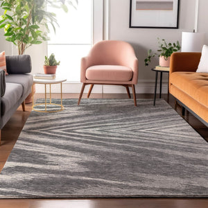 HomeRoots 10' X 14' Modern Gray & Ivory Abstract Area Rug - Washable, UV Protected, Perfect for Active Homes 669702