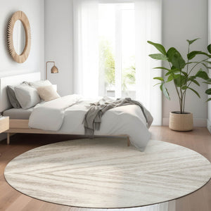 HomeRoots 8' Ivory and Beige Abstract Round Rug - UV Protected, Washable, Durable for Stylish Living Spaces 669705