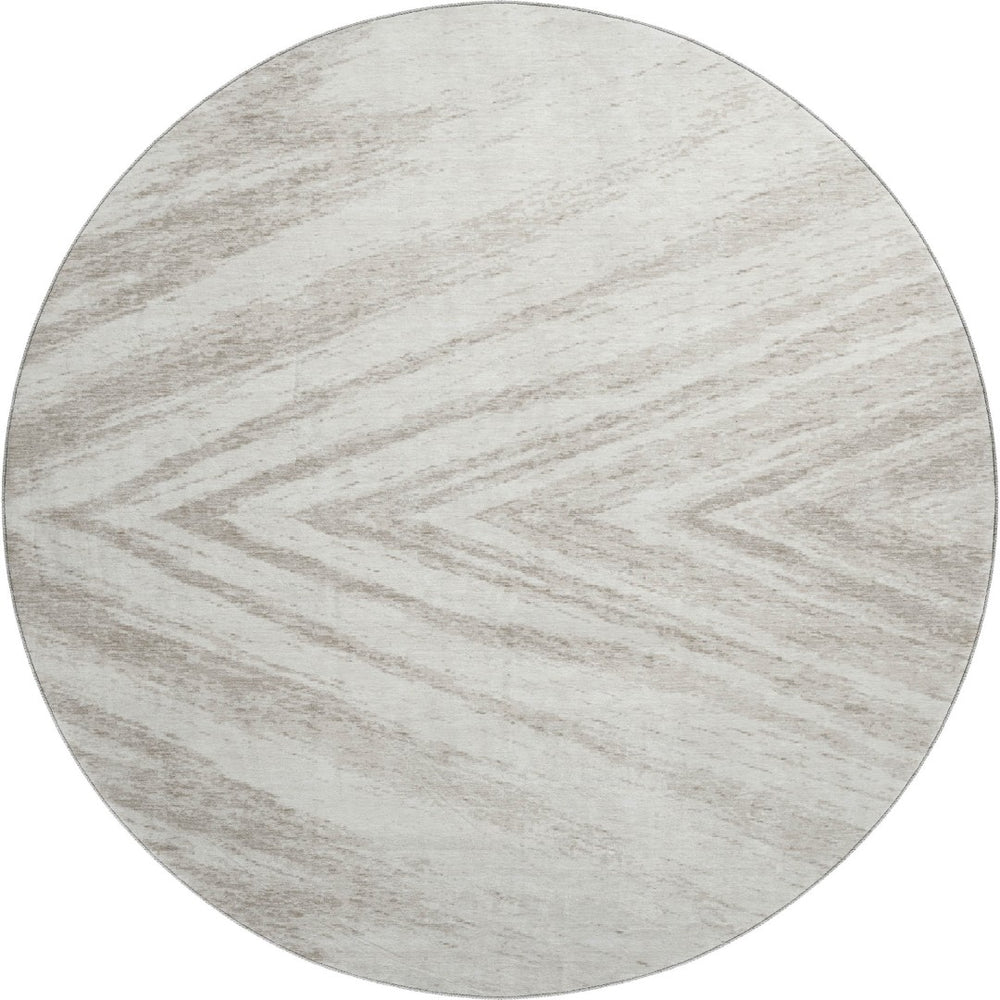 HomeRoots 8' Ivory and Beige Abstract Round Rug - UV Protected, Washable, Durable for Stylish Living Spaces 669705
