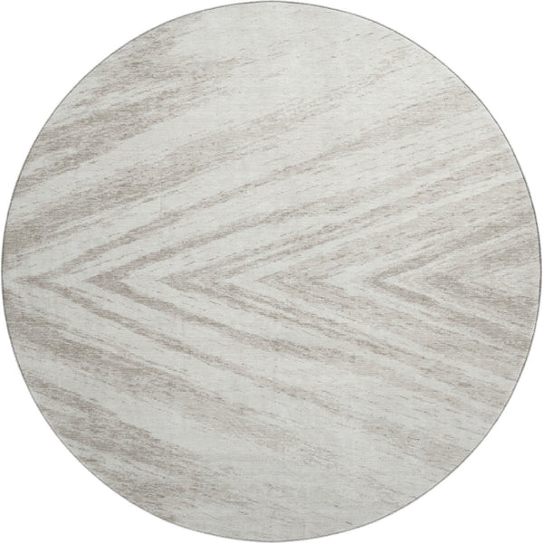 HomeRoots 8' Ivory and Beige Abstract Round Rug - UV Protected, Washable, Durable for Stylish Living Spaces 669705