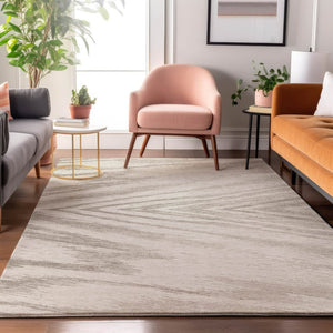HomeRoots 10' X 14' Abstract Ivory and Beige Washable Area Rug with UV Protection for Modern Living Spaces 669708