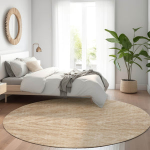 HomeRoots 8' Khaki and Beige Abstract Washable Round Rug - UV-Protected, Stain-Resistant, Easy-Care Style! 669711