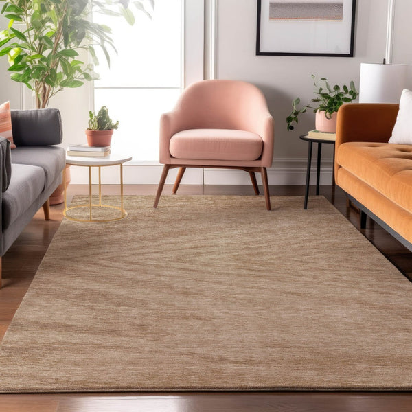 HomeRoots 9' X 12' Khaki & Beige Abstract Washable Area Rug - Durable, UV Protected, Modern Design for Homes 669713