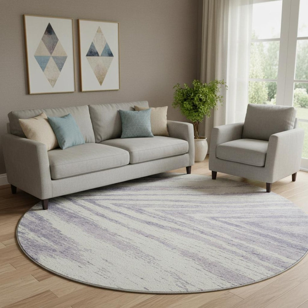 HomeRoots 8' Stylish Lavender and Ivory Washable Round Rug with UV Protection – Ideal for Family Rooms & Nurseries 669717