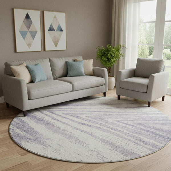 HomeRoots 8' Stylish Lavender and Ivory Washable Round Rug with UV Protection – Ideal for Family Rooms & Nurseries 669717
