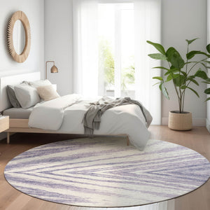 HomeRoots 8' Stylish Lavender and Ivory Washable Round Rug with UV Protection – Ideal for Family Rooms & Nurseries 669717