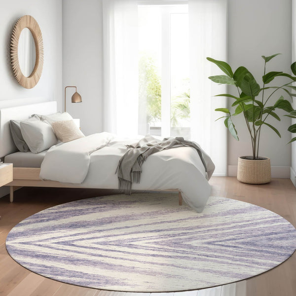 HomeRoots 8' Stylish Lavender and Ivory Washable Round Rug with UV Protection – Ideal for Family Rooms & Nurseries 669717