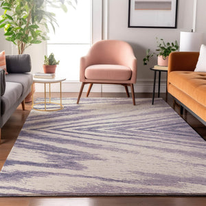 HomeRoots 8' X 10' Stylish Lavender and Ivory Abstract Area Rug – Washable, UV Protected, Ideal for Busy Homes 669718