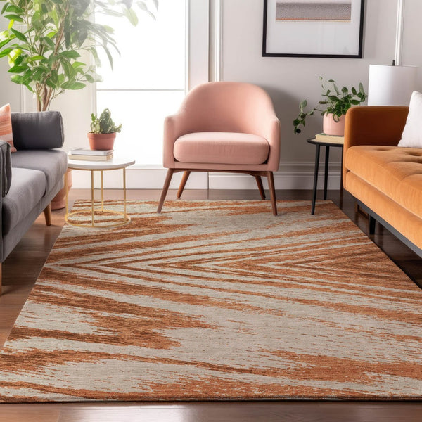 HomeRoots 5' X 8' Abstract Rust and Beige Area Rug - Washable, UV Protected, Stain Resistant for Daily Use 669722