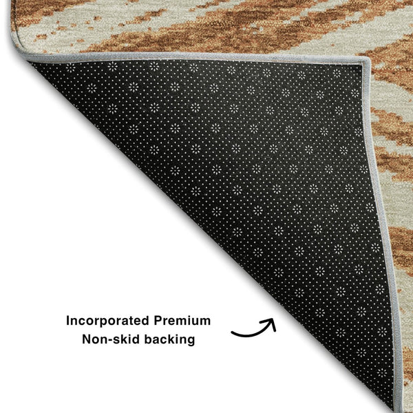 HomeRoots 5' X 8' Abstract Rust and Beige Area Rug - Washable, UV Protected, Stain Resistant for Daily Use 669722