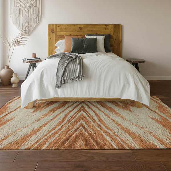 HomeRoots 5' X 8' Abstract Rust and Beige Area Rug - Washable, UV Protected, Stain Resistant for Daily Use 669722