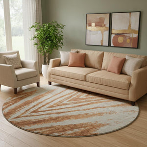 HomeRoots 8' Washable Round Rug in Rust and Beige - UV Protected, Stain Resistant, Ideal for High-Traffic Areas 669723