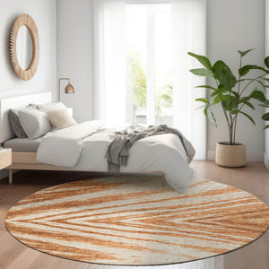 HomeRoots 8' Washable Round Rug in Rust and Beige - UV Protected, Stain Resistant, Ideal for High-Traffic Areas 669723