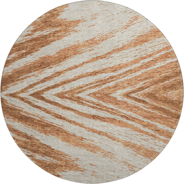 HomeRoots 8' Washable Round Rug in Rust and Beige - UV Protected, Stain Resistant, Ideal for High-Traffic Areas 669723
