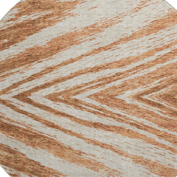 HomeRoots 8' Washable Round Rug in Rust and Beige - UV Protected, Stain Resistant, Ideal for High-Traffic Areas 669723