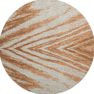 HomeRoots 8' Washable Round Rug in Rust and Beige - UV Protected, Stain Resistant, Ideal for High-Traffic Areas 669723