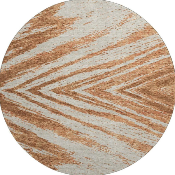 HomeRoots 8' Washable Round Rug in Rust and Beige - UV Protected, Stain Resistant, Ideal for High-Traffic Areas 669723