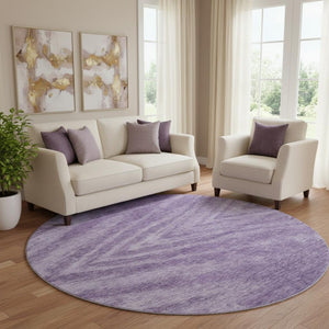 HomeRoots 8' Purple and Lavender Abstract Round Rug - Washable, UV Protected, Non-Slip, Ideal for Homes! 669729