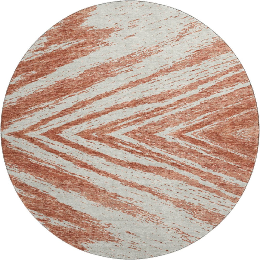 HomeRoots 8' Salmon and Beige Abstract Round Rug - Washable, UV-Protected, Durable Style for Modern Homes 669735