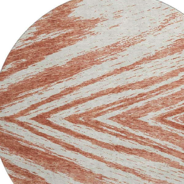 HomeRoots 8' Salmon and Beige Abstract Round Rug - Washable, UV-Protected, Durable Style for Modern Homes 669735