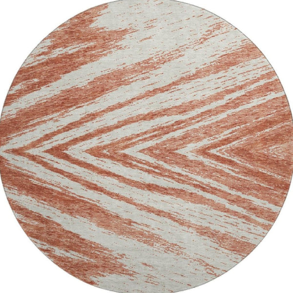 HomeRoots 8' Salmon and Beige Abstract Round Rug - Washable, UV-Protected, Durable Style for Modern Homes 669735