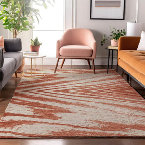 HomeRoots 8' X 10' Salmon and Beige Abstract Washable Area Rug – Durable, UV-Protected, Easy-Care Comfort for Any Space 669736