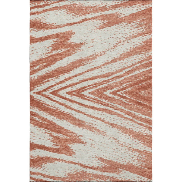 HomeRoots 10' X 14' Salmon & Beige Abstract Area Rug - Durable, Washable, UV-Protected for Modern Living Spaces 669738