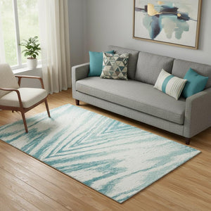 HomeRoots 5' X 8' Teal And Ivory Abstract Area Rug - Washable, UV-Protected, Durable & Stylish for Modern Homes 669740